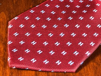 Handsome HERMES Silk Twill Faconnee Tie - Paid $260 - Silk Jacquard Pattern - Like New Condition - Red - White