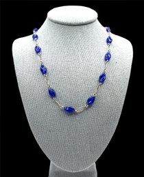 Beautiful Sterling Silver Dark Blue Beaded Chain Necklace