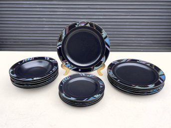 Vintage Mikasa Intaglio Midnight Odyssey Bowls And Dishes - 17-Pieces