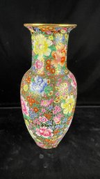 Gold Toned Floral Painted Vase