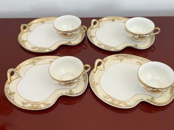 Vintage Noritake Hand Painted Gold 4pc Snack Plate & Cup Set  Fleurdor No. 37351