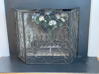 Metal Arched 3-Panel Fireplace Screen