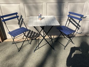 Vintage Folding Cafe Table And Two Chairs. Repainted.