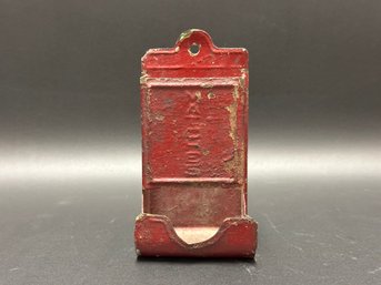 Vintage Wall-Hung Match Holder In Red Metal