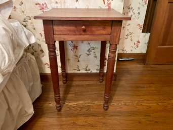 Antique Single Drawer Wood Nightstand With Turned Legs