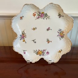 A Limoge Clover Leaf Cookie Plate - Porcelain - Floral With Gilt Edge