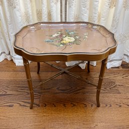 A Vintage Hand Painted Tray Table - Faux Bamboo Legs