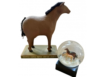 2 Decorative Horse Items - Lightweight Horse Figure Yarn Hair/tail & Horse Themed Snow Globe ( READ DESC)