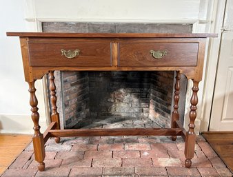 Handmade William And Mary Style Walnut Console Table With Brass Pulls