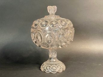 A Vintage Pressed Glass Footed Dish With Lid