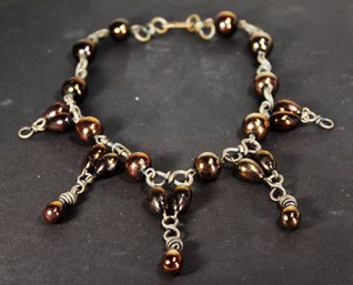 VINTAGE MCM 1960S SOLID COPPER CHOKER COLLAR NECKLACE HAVING BLACK BEADS