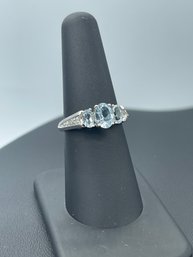 Amazing 3 Aquamarine & Diamond Accent 10k White Gold Ring