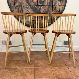 3 Custom Shaker  Hand Made Solid Hard Wood Stools - W.A. Mitchell Temple - Maine