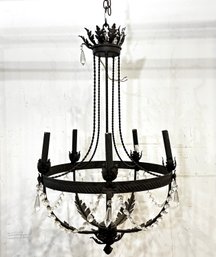 A Gorgeous Empire Style Wrought Iron And Crystal Chandelier