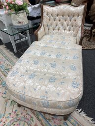 Tufted Back Chaise Lounge With Wood Trim