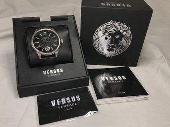 Incredible Brand New $495 VERSUS / VERSACE Mens Watch - GREAT GIFT - Black Leather Strap - Boxes / Cards