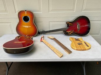 Guitar And Guitar Parts. Ovation Or Ovation Style Bodies, Electric Guitar Body And Guitar Necks. As Found.