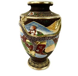 Vintage 12' Japanese Dragonware Satsuma Moriage Gilt Porcelain Vase