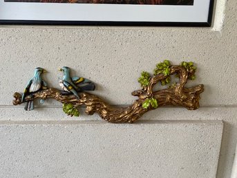Vintage MCM Signed Universal Staturay Corp Birds On A Limb Wall Hanging