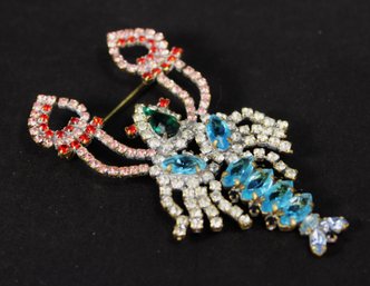 QUITE FUN MULTI COLORED RHINESTONE VINTAGE BROOCH OF A LOBSTER