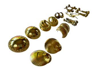 Gold Tone Earring Collection - 9 Pairs