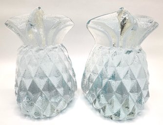 Pair Vintage Heavy Art Glass Pineapple Bookends