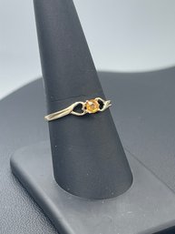 Solitaire Citrine Ring W/ Heart Shape Design In 10k Yellow Gold