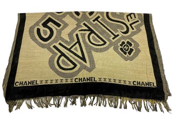 Chanel Vintage Silk/cashmere Blend Logo Wrap With Fringe