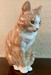 Charming Large English Cat Glazed Ceramic With Glass Eyes