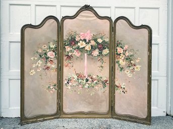 A Large 19th Century Hand Painted Summer Fireplace Screen