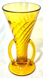 Vintage Imperial 2-handled Optic Swirl Amber Vase