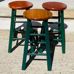 Trio Of Solid And Sturdy Wooden Stools