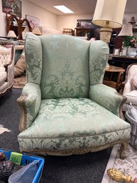 Large Wingback Chair With Wood Trim