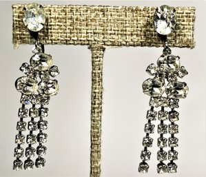 Pair White Rhinestone Screw Back Earrings Ear Pendants