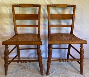 Pair Of Antique Pillow Back And Caned Seat Chairs