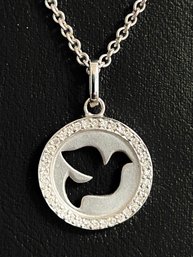 14 K White Gold Chain 16'  & Peace Dove Charm 1/2' Chain Marked 585 ( European Mark) Charm Marked 14K