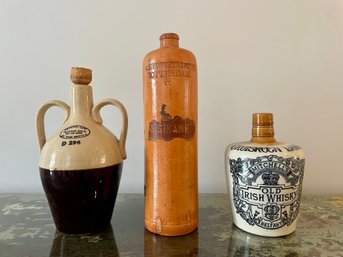 Antique Pottery Whiskey Bottles & Jug
