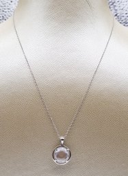 Beautiful 925 Silver Necklace W Diamond Cut Crystal Pendant