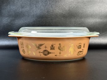 Vintage Pyrex: Brown Oval Casserole, Early American Pattern