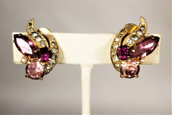 Vintage Eisenberg Ice Purple Rhinestone Clip Earrings Ear Clips