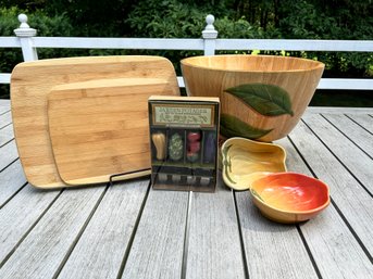 Mixed Tabletop Grouping - Williams Sonoma NEW Spreaders & App Plates, Wood Bowl And Boards