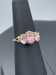 Gorgeous 3 Pink Sapphire Ring In 10k Yellow Gold