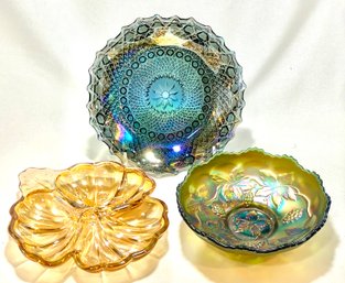 Vintage Trio Of Carnival Glass Dishes