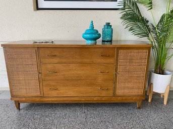 Fantastic Mid Century Modern Credenza With Woven Rattan Doors
