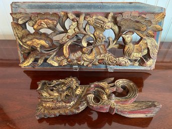 A Pair Of Carved Wood Asian Architectural Decorations