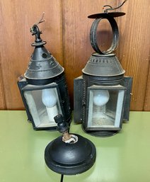 Two Electrified Pierced Tin Hanging Lanterns (2)