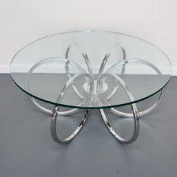 Milo Baughman Style Chrome Ring Coffee Table