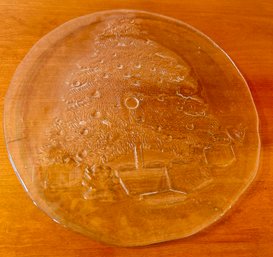 Large Clear Glass Plate Featuring Etched Christmas Tree 12' Diameter