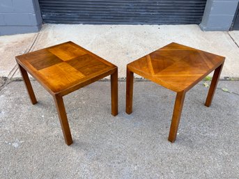 Pair Vintage Lane Furniture Walnut Parsons Style Side Tables