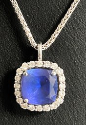 585 European Mark 14K White Gold Chain Italy/CL1 & 14K Setting Tanzanite & Diamond Pendant  Jeweler Verified